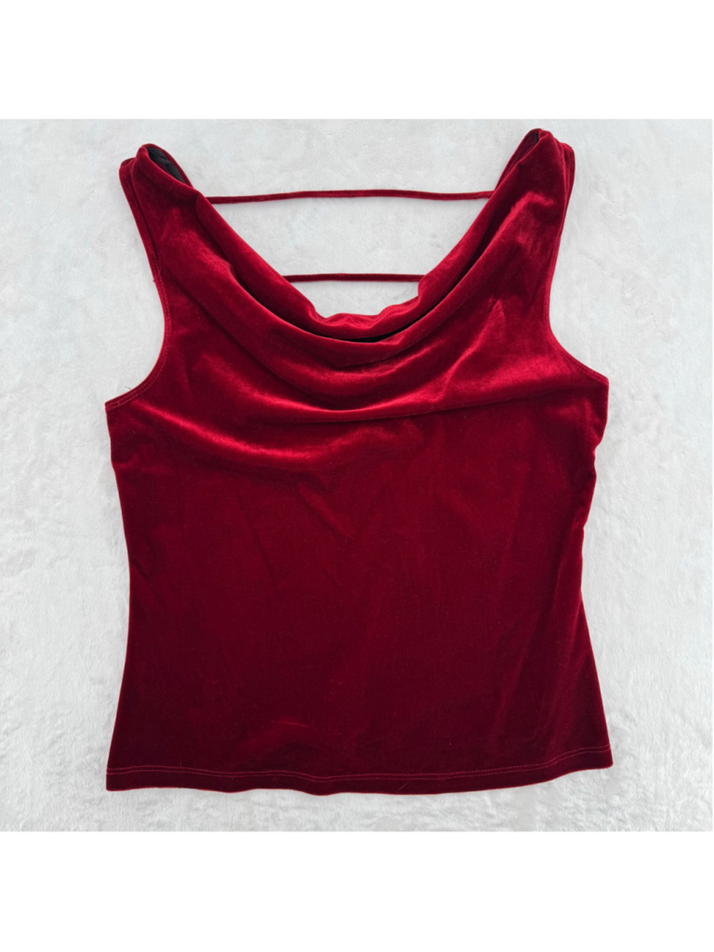 Red Velvet Cami Tank Top Y2K Vintage Draped Neck Low Back Whimsigoth Regency L